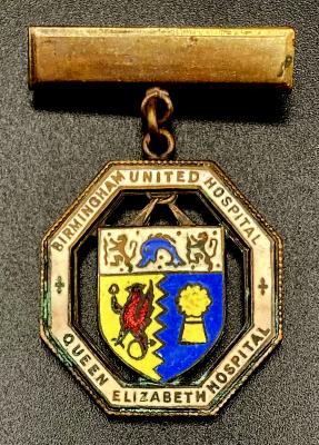 Birmingham United Hospital Queen Elizabeth Hospital badge presented to Nurse E.E. Webb