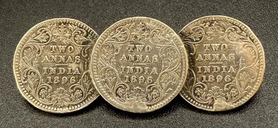Sweetheart brooch made from three Indian Two Annas coins - 1896