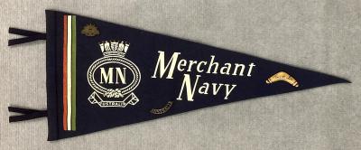 Souvenir felt naval pennant with attached badges - Merchant Navy 