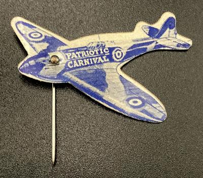 Patriotic Carnival celluloid fundraising pin - plane