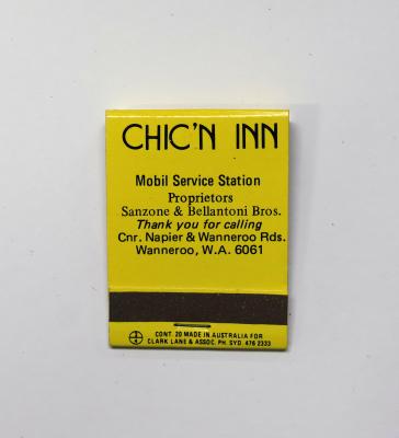 Matchbook, rectangle, yellow, Chic'n Inn