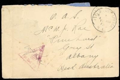 First World War Letter from Captain William John RAE 