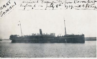 World War 1, Australia, Western Australia, Fremantle, SS Somali, 1919