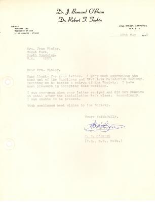 LETTER FROM J.B. O'BRIEN - PATRON ACCEPTANCE