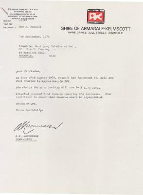 LETTER TO MRS. CUMMING - INCREASED HALL AND OVAL CHARGES