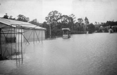 1964 Floods. Grange Road - Rowe's Garage foreground