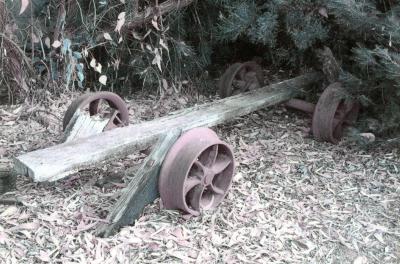 Rolling stock which used to run on the wooden tramway at Dellerton siding - on display at the Lions Park Nannup 25-2-2015