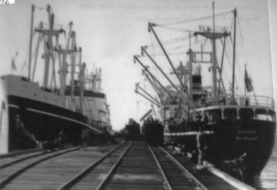 Loading Timber on ship at Busselton Jetty late 1950's