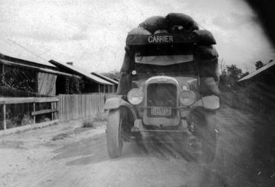 16/3/1932 Colin Mowday's truck with first load of clover seeds for East Nannup block "Glenkarri" (Mill houses in background)
