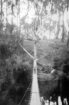 Tom Chester on the suspension bridge (Known as Carey Bridge over the Blackwood)