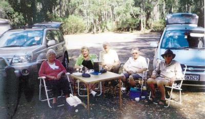 Lunch time at Cambray, NHS - Val Nash (Sec,) NHS - Pat Russell (Treas,)  NHS - Charles Gilbert (Pres,) and Mrs Frank Mouritz (Busselton) NHS = Nannup Historical Society.