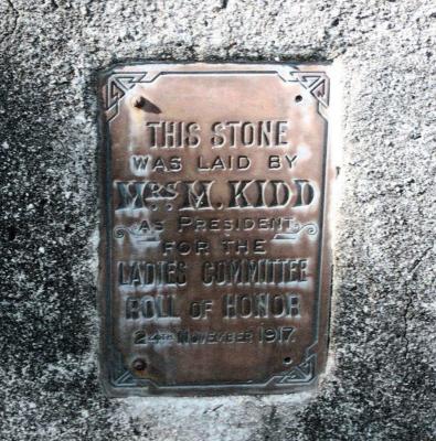 Foundation stone laying plaque, afixed to base of the Nannup War Memorial.