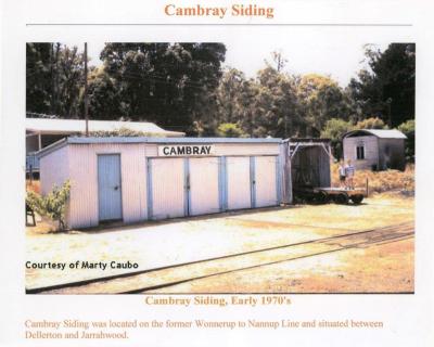Cambray siding was located on the former Wonnerup to Nannup line. Situated between Dellerton and Jarrahwood