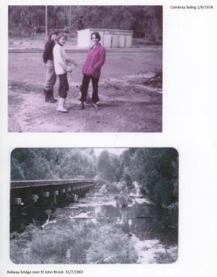 Cambray Siding 1/9/1978, and railway bridge over St John's Brook 31/7/1982 