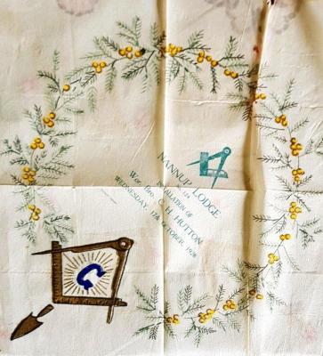 Paper Napkin inscribed:  Nannup Lodge No. 124 Installation of  Wor. Bro. C. H. Hutton Wednesday 17th October 1928