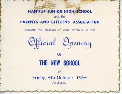 Official Opening Invite - Nannup School 4/10/1963