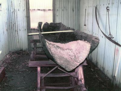 Old wooden canoe at police cells building 2010. Found at Cambray