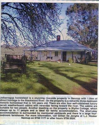 Newspaper advertisment for the sale of Jalbarragup Homestead.