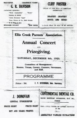 Ellis Creek Parents Association  Annual Concert & Prize Giving  Saturday December 8, 1923. 