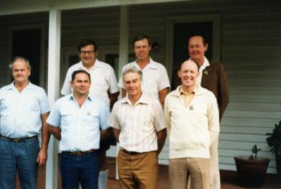 Shire Councillors. Harold Charwell. Back - Dave Boulter, John Brockman, Dave Dunnet. Front - Tony McRae, Mario Camarri & Graham Happ.