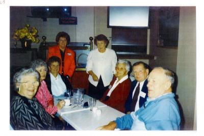 Eileen Higgins, Verna Renolds, Marj Dean, Faye Hutchins Neé Doe, Betty Rodda, Shirley & Alan Kearney and Les Dean - Nannup Reunion in Bunbury