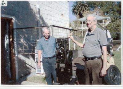 Ron Jones (Son of Allan Jones) Delivering old movie projector to Charles Gilbert - President of Historical Society 27th May 2013