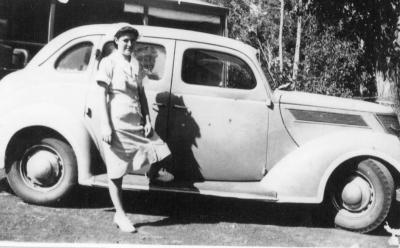 Dr. William H J Cole's 1937 Ford V8 sedan with gas producer at rear. Nannup 1942 - nurse unknown