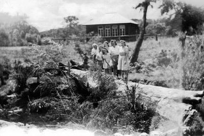 Bidellia School group on log. C 1938