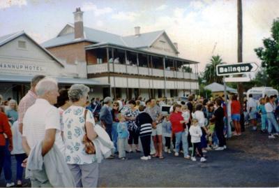 1988 Nannup Bicentennial celebrations. Wendy Gizzarelli (nee Marlow) carring Holly Marlow. Lena Gizzarelli (in front), Tiana Gizzarelli (back).