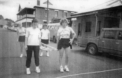 Jarrah Jerkers Jog ,late 1980's. L-R Kylie Pitt, Louisa Gizzarelli, Vicki Tomasi, Mary Scott. 