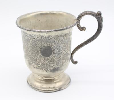MUG; METAL; FLORAL ENGRAVING