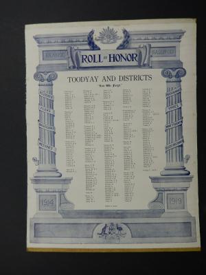 ROLL OF HONOR TOODYAY & DISTRICTS 1914-19 WW1