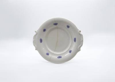 PLATE, WHITE WITH BLUE FLORAL EMBOSSED