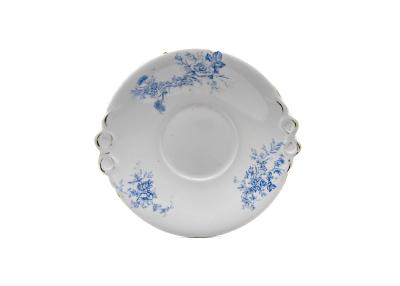 PLATE; WHITE WITH BLUE FLORAL DESIGN
