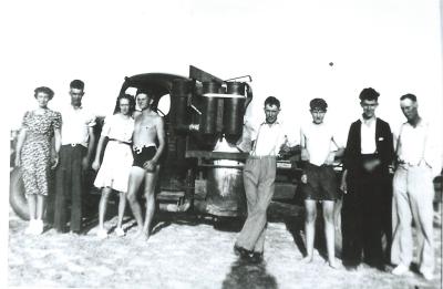 Black and White photograph Dixon family, Saunders, Cole and others Truck with gas producer