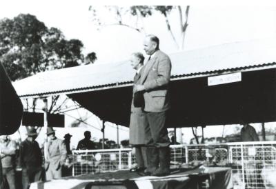 Black and White photograph Kellerberrin 1st pig market, Western Livestock Ltd local agents - Blakiston