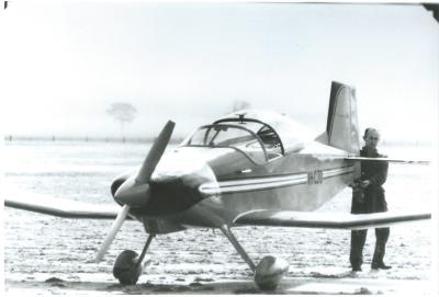 Black and White photograph Alan Mather with Self Built aircraft