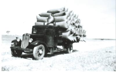 Black and White photograph Mathers (Electweld Steel) 1935 Inter Truck with gas producer