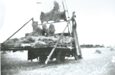 Black and White photograph Kellerberrin Mather's Fork for loading stooks of sheaf hay