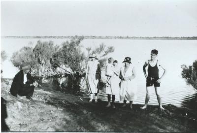 Black and White photograph.  Gunn family Mt Caroline Lakes - swimming