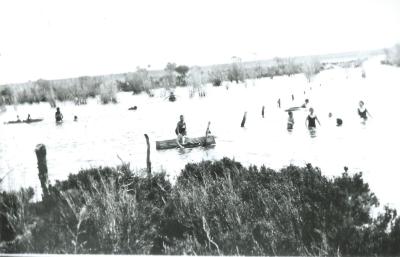 Black and White photograph.  Lake  swimming at Mount Caroline