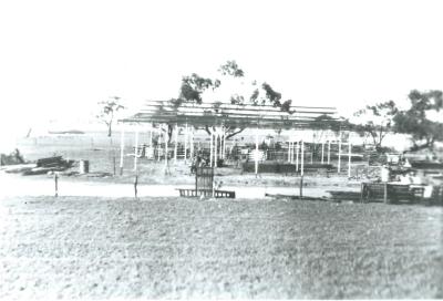 Black and White photograph Hampton Farm, Kellerberrin Erection of steel framed shed