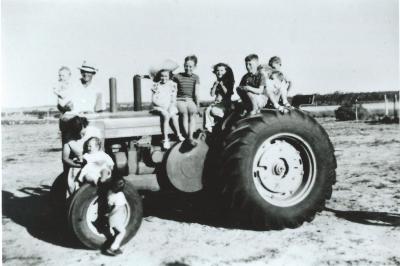 Black and White photograph Victor Forsyth's John Deere 830 Tractor Forsyth Family