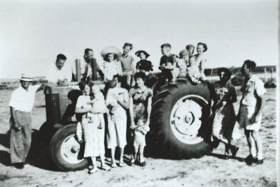 Black and White photograph Victor Forsyth's John Deere 830 Tractor Forsyth Family