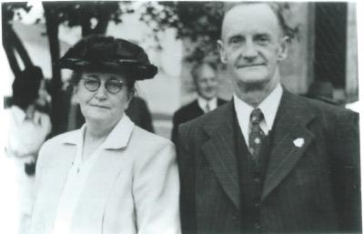 Black and white photograph.  Fred and Jessie Nicholls circa 1970