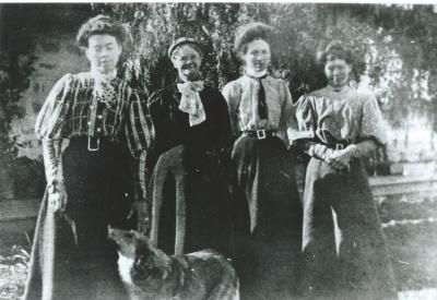 Black and White photograph.  Charlotte Sewell with her daughters