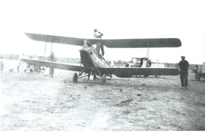 Black and White photograph.  East-west Air race.  Aeroplane in Tammin.