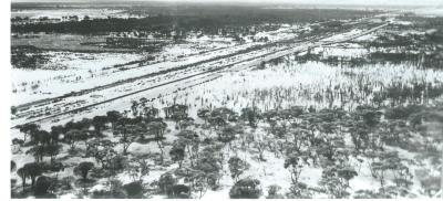 Black and White photograph.  Flooding 8 miles east of Cunderdin