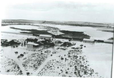 Black and White photograph.  Baandee flood