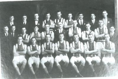 Black and White photograph.  Country week Football team 1921 Top Row: J Johns, Diver, H Jasper, J Charleton, J Everett, C Smith, C Fulwood, T Reynolds, G McCabe 2nd Row : Jasper, A Dungey, O Sloss, H Williams, R Diver, S Jasper (Manager) B Hutchinson, ...